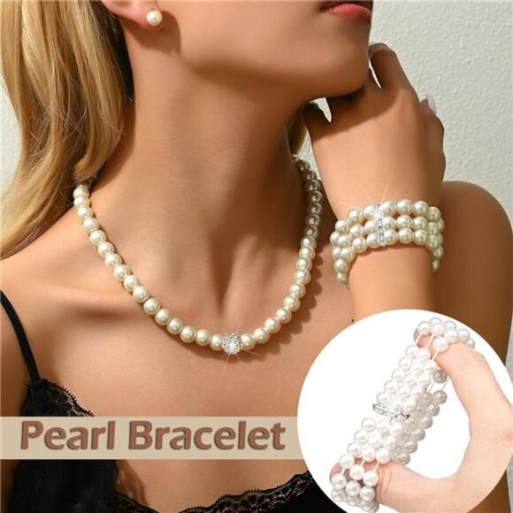 Stunning Pearl Jewelry Set–Classic Necklaces, Bracelets, and Earrings Collection - Picture 6 of 7